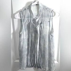 Theory Olim Pleated Silk Sleeveless Blouse Pastel Blue Size Small/Petite